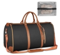Grande borsa da viaggio nera in tessuto con cinghie marroni e custodia per abiti - Nero