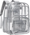Vista dettagliata dello zaino in PVC trasparente con tasca laterale in rete grigia rinforzata - Grigio