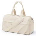 Bolsa de viaje fitness beige impermeable con compartimento para zapatos y bandolera - Beige