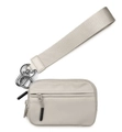 Detail van waterbestendige nylon polsportemonnee met dubbele rits en zilveren hardware - Beige