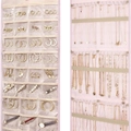 Pink hanging jewelry organizer with multiple PVC pockets and metal necklace hooks - L / Pink