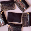Set of 6 black jewelry pouches with clear windows and golden zippers for storage - Black