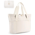 Dettaglio della borsa tote in tela beige pieghevole con chiusura a scatto e tasche - Bianco Sporco