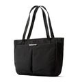 Detail of black waterproof tote bag featuring dual front pockets and logo for business commute - Black