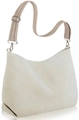 Dettaglio borsa a tracolla in velluto a coste crema con tessuto e tracolla intrecciata - Beige
