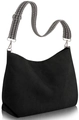 Dettaglio borsa hobo in velluto a coste nero con tracolla in tessuto a motivi geometrici - Nero