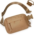 Khaki mini nylon waist bag with adjustable strap and internal multi-layer storage compartments - Brown