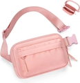 Detailed interior storage view of a pink nylon mini belt bag with dual-compartment structure - Pink