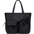 Waterproof large capacity travel beach tote bag in black nylon with multi-pocket design - Black