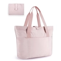 Grande borsa tote pieghevole rosa chiaro con tasche anteriori in tessuto nylon - Rosa