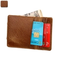 Brown vintage leather card holder wallet with multi-slot design and neat stitching - Brown