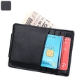 Compact black leather wallet for men with lychee texture and multiple card slots - Black