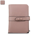 Portefeuille femme en cuir rose poudré avec protection RFID et sangle à bouton-pression - Rose Poudré