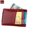 Slim red crazy horse leather wallet with multi-card slots and secure money clip - Red