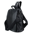 Damen-Rucksack aus schwarzem Leder mit Kieselstruktur, Silber-Hardware und Seitentasche - Schwarz