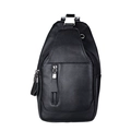 Herren Crossbody-Brusttasche aus schwarzem Leder mit Reißverschluss und Metallschnalle - Schwarz