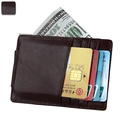 Dark brown leather card holder wallet with multiple slots and cash compartment - Coffee