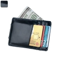Slim dark blue crazy horse leather card holder with money clip and multiple card slots - Blue