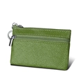 Grass green genuine leather mini wallet with RFID protection and silver keychain - Green