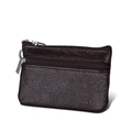 Dark brown pebble grain leather mini wallet with RFID protection and dual zippers - Coffee