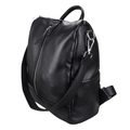 Sac à dos en cuir noir grainé avec zip argenté et bandoulière amovible polyvalente - Style à Simple Fermeture Éclair (6010) / Noir