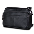 Sac bandoulière homme en cuir noir grainé avec multiples compartiments zippés - Noir