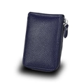 Dark blue zip card holder in lychee grain leather with multiple slots for credit cards - Dark Blue