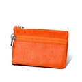 Orange genuine leather mini coin purse with RFID blocking and double zippers - Orange