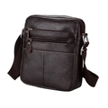 Dark brown pebble grain leather men's crossbody bag with adjustable fabric shoulder strap - 8-Inch / Brown
