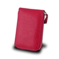 Magenta leather accordion card holder with lychee pattern and silver zipper closure - Rose Red