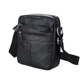 Men's black genuine leather crossbody bag with lychee texture and silver hardware - 8-Inch / Black