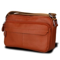 Sac bandoulière en cuir véritable marron grainé avec deux poches zippées pratiques - Marron