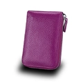 Deep purple lychee grain leather zip card holder with secure L-shaped metal zipper - Purple