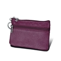 Dark purple RFID blocking genuine leather coin purse with double zipper and key ring - Purple