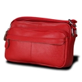 Sac bandoulière en cuir rouge véritable avec texture grainée et plusieurs fermetures - Rouge