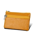 Mustard yellow pebbled leather mini coin purse with RFID blocking and double zippers - Yellow