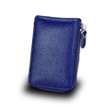 Dark blue pebbled leather accordion card holder with a secure silver metal zipper - Sapphire Blue