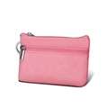 Pink genuine leather coin purse with RFID protection and dual zipper compartments - Pink