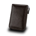 Dark brown pebble grain leather multi-slot card holder with secure silver zipper - Coffee