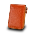 Orange lychee pattern leather zipper card holder wallet with silver hardware - Orange