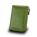 Grass green genuine leather accordion card wallet with zip closure and pebble grain texture - Green