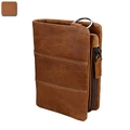 Vintage brown crazy horse leather wallet with RFID blocking and secure zipper closure - Brown