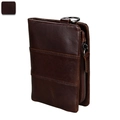 Dark brown crazy horse leather wallet with RFID blocking and metallic key ring hook - Coffee