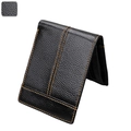 Portefeuille homme en cuir noir à motif litchi avec surpiqûres orange contrastées - Noir