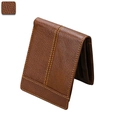 Portefeuille pour homme en cuir marron avec coutures jaunes et protection RFID - Café