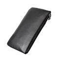 Slim black RFID leather wallet featuring lychee texture and gun-grey metal zipper - Black