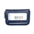 Dunkelblaues RFID-Kartenetui aus genarbtem Leder mit transparentem Sichtfenster - RFID-Blockierung Stil / Dunkelblau