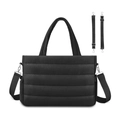 Gesteppte schwarze Wickeltasche mit Kinderwagen-Haken und verstellbarem Schultergurt - Schwarz