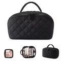Beauty case trapuntato nero con scomparti multifunzione e pochette trasparente - Dimensioni 25x14x13cm / Nero