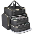 Double-layer portable nail polish storage bag with gold zippers and clear compartments - 39x35x24cm / Black